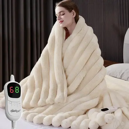 Faux Fur Cozy Heating Blanket with Overheat Protection